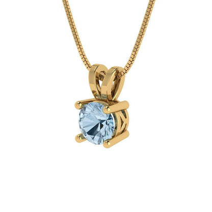0.5cttw Round Cut Aquamarine Gold-Plated 925 Silver Pendant and 16" Box-Chain Necklace