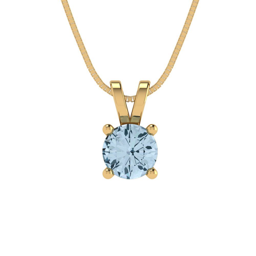 0.5 tcw Necklace Pendant - 14K White Gold Round Cut Solitaire  Swiss Blue Topaz - Adjustable Length - 15in Box Chain to 18in
