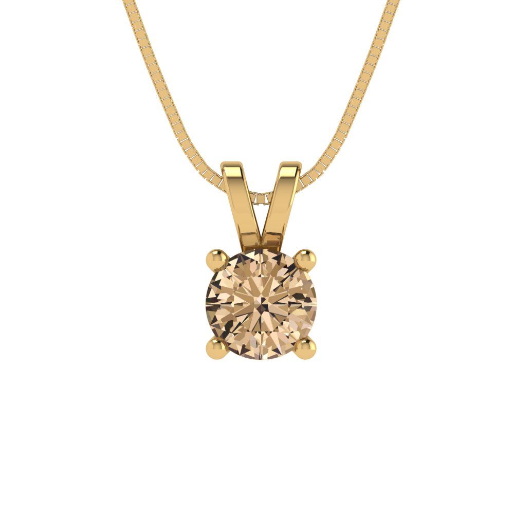 0.5 tcw Necklace Pendant - 14K White Gold Round Cut Solitaire  Yellow Moissanite - Adjustable Length - 15in Box Chain to 18in
