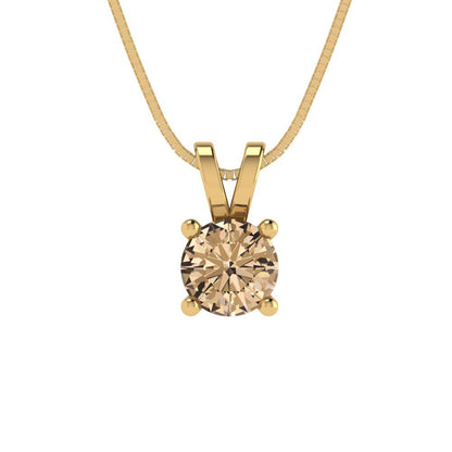 0.5 tcw Necklace Pendant - 14K White Gold Round Cut Solitaire  Yellow Moissanite - Adjustable Length - 15in Box Chain to 18in