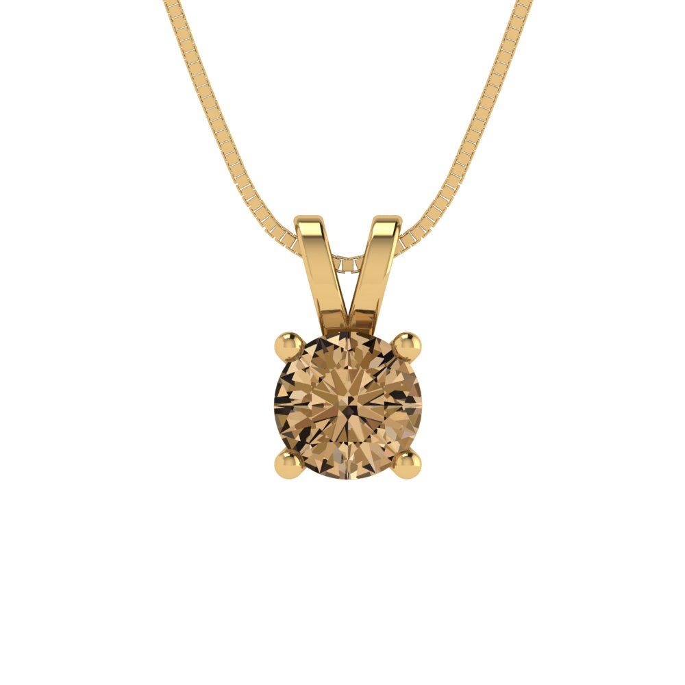 0.5cttw Round Cut Champagne Gold-Plated 925 Silver Pendant and 16" Box-Chain Necklace