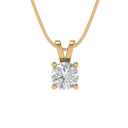 0.5 tcw Necklace Pendant - 14K White Gold Round Cut Solitaire  White Sapphire - Adjustable Length - 15in Box Chain to 18in