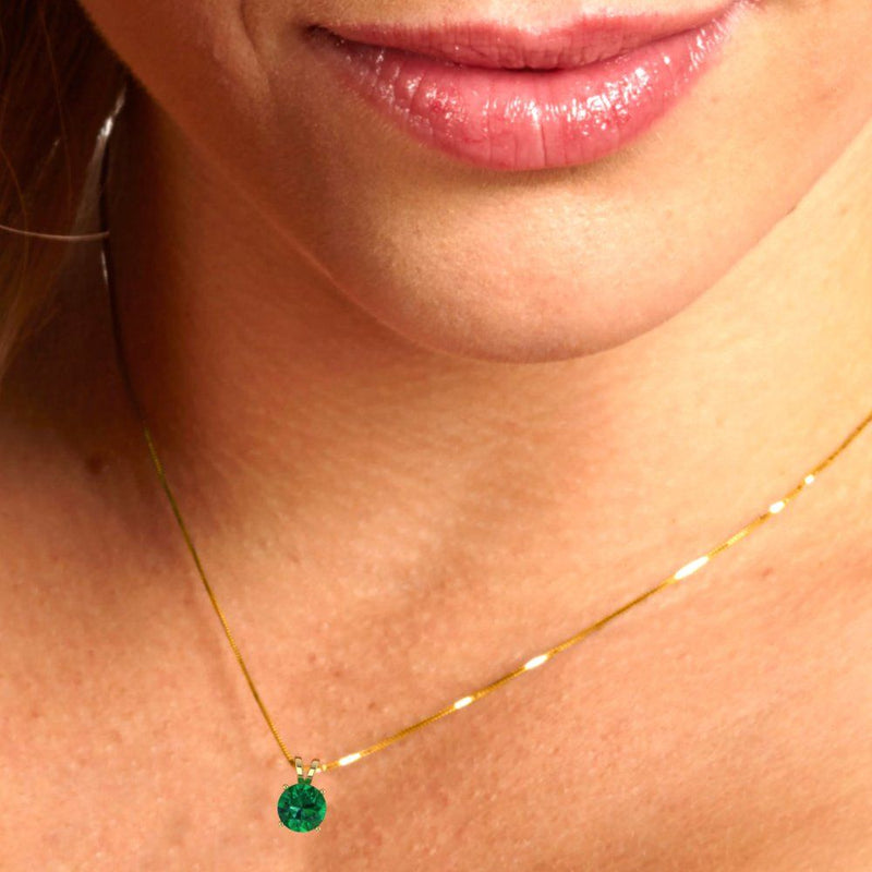 0.5 ct Brilliant Round Cut Solitaire Simulated Emerald Stone Yellow Gold Pendant with 16" Chain