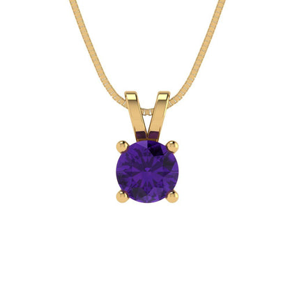 0.5cttw Round Cut Amethyst Gold-Plated 925 Silver Pendant and 18" Box-Chain Necklace
