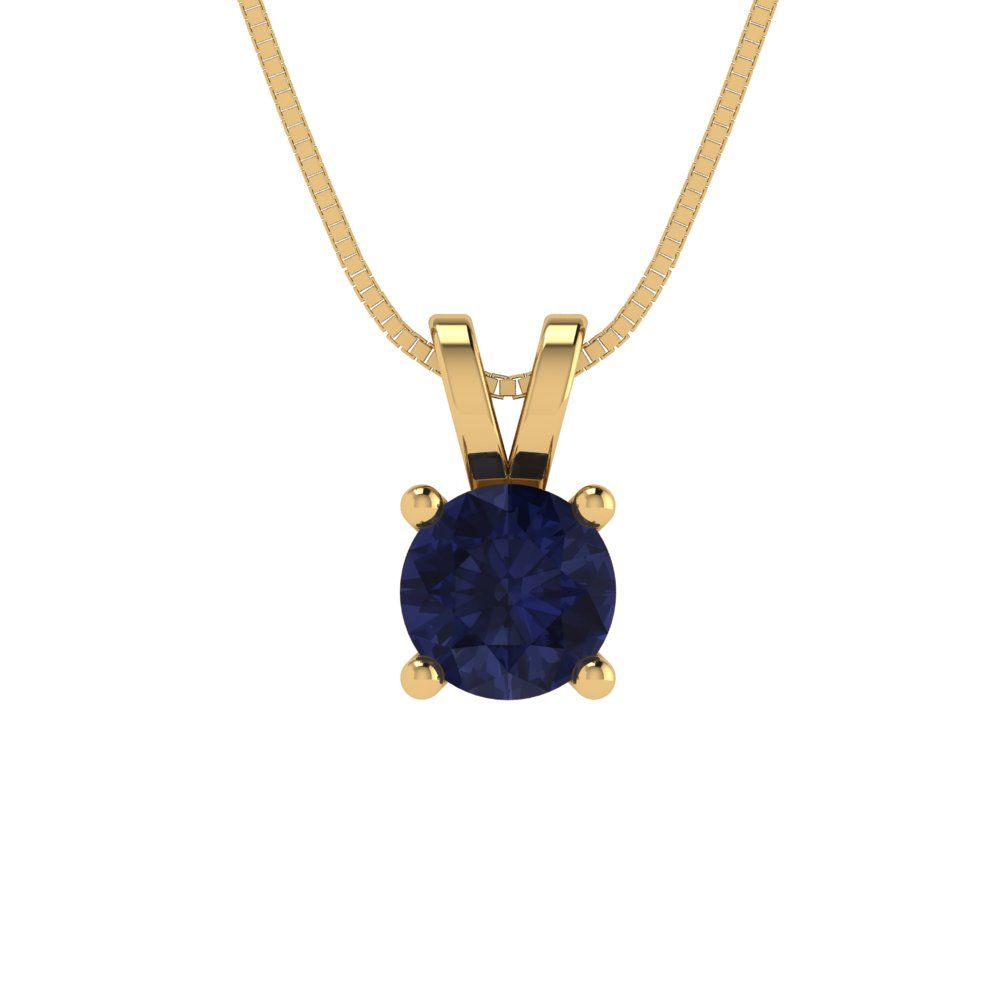 0.5cttw Round Cut Blue Sapphire Gold-Plated 925 Silver Pendant and 18" Box-Chain Necklace