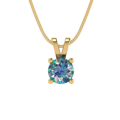 0.5cttw Round Cut Blue Moissanite Gold-Plated 925 Silver Pendant and 18" Box-Chain Necklace