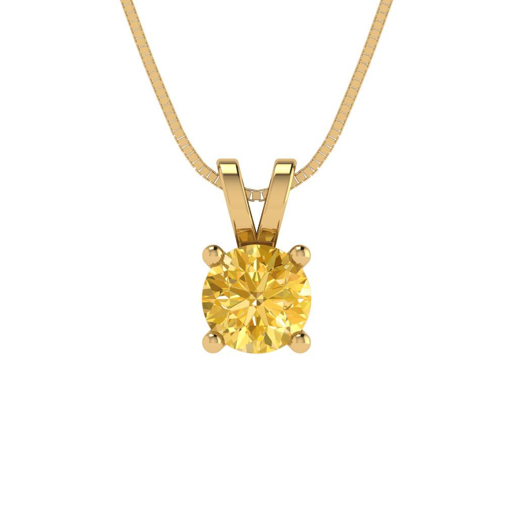 0.5cttw Round Cut Citrine Gold-Plated 925 Silver Pendant and 18" Box-Chain Necklace