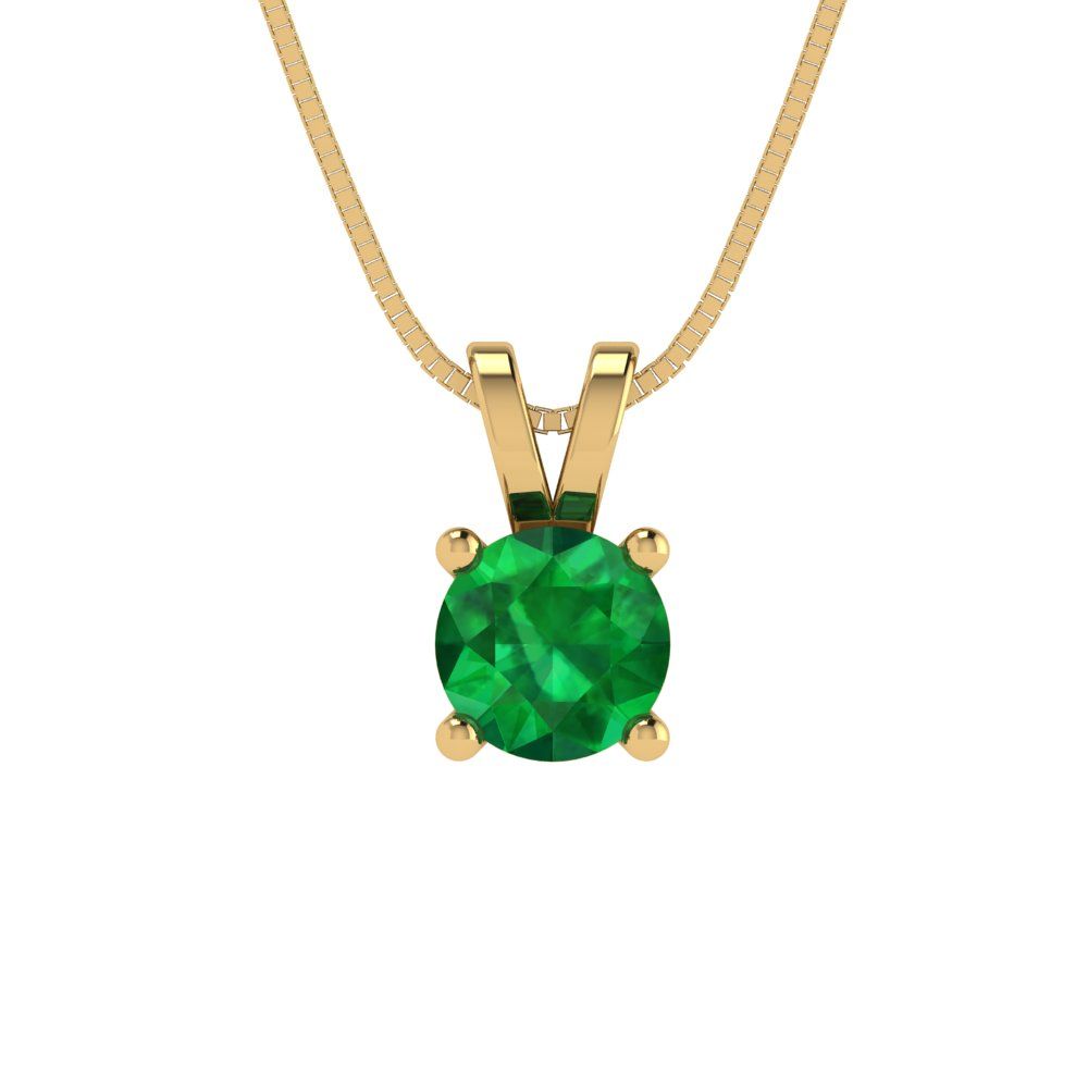 0.5cttw Round Cut Emerald Gold-Plated 925 Silver Pendant and 18" Box-Chain Necklace
