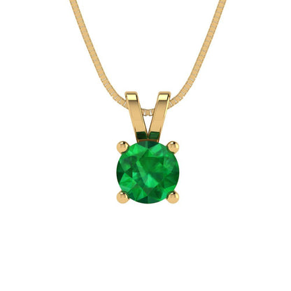 0.5cttw Round Cut Emerald Gold-Plated 925 Silver Pendant and 18" Box-Chain Necklace