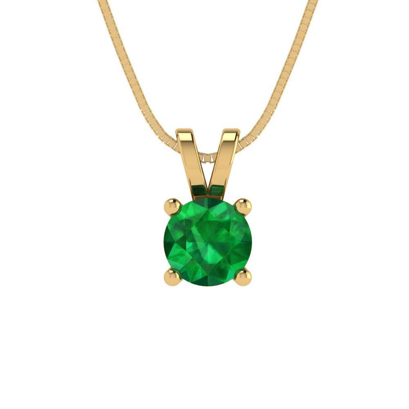 0.5 ct Brilliant Round Cut Solitaire Simulated Emerald Stone Yellow Gold Pendant with 18" Chain