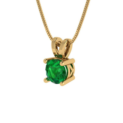0.5cttw Round Cut Emerald Gold-Plated 925 Silver Pendant and 18" Box-Chain Necklace