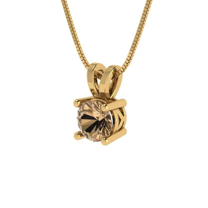0.5cttw Round Cut Champagne Gold-Plated 925 Silver Pendant and 18" Box-Chain Necklace