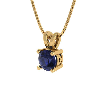 0.5cttw Round Cut Blue Sapphire Gold-Plated 925 Silver Pendant and 18" Box-Chain Necklace