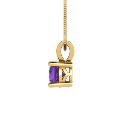0.5cttw Round Cut Amethyst Gold-Plated 925 Silver Pendant and 18" Box-Chain Necklace