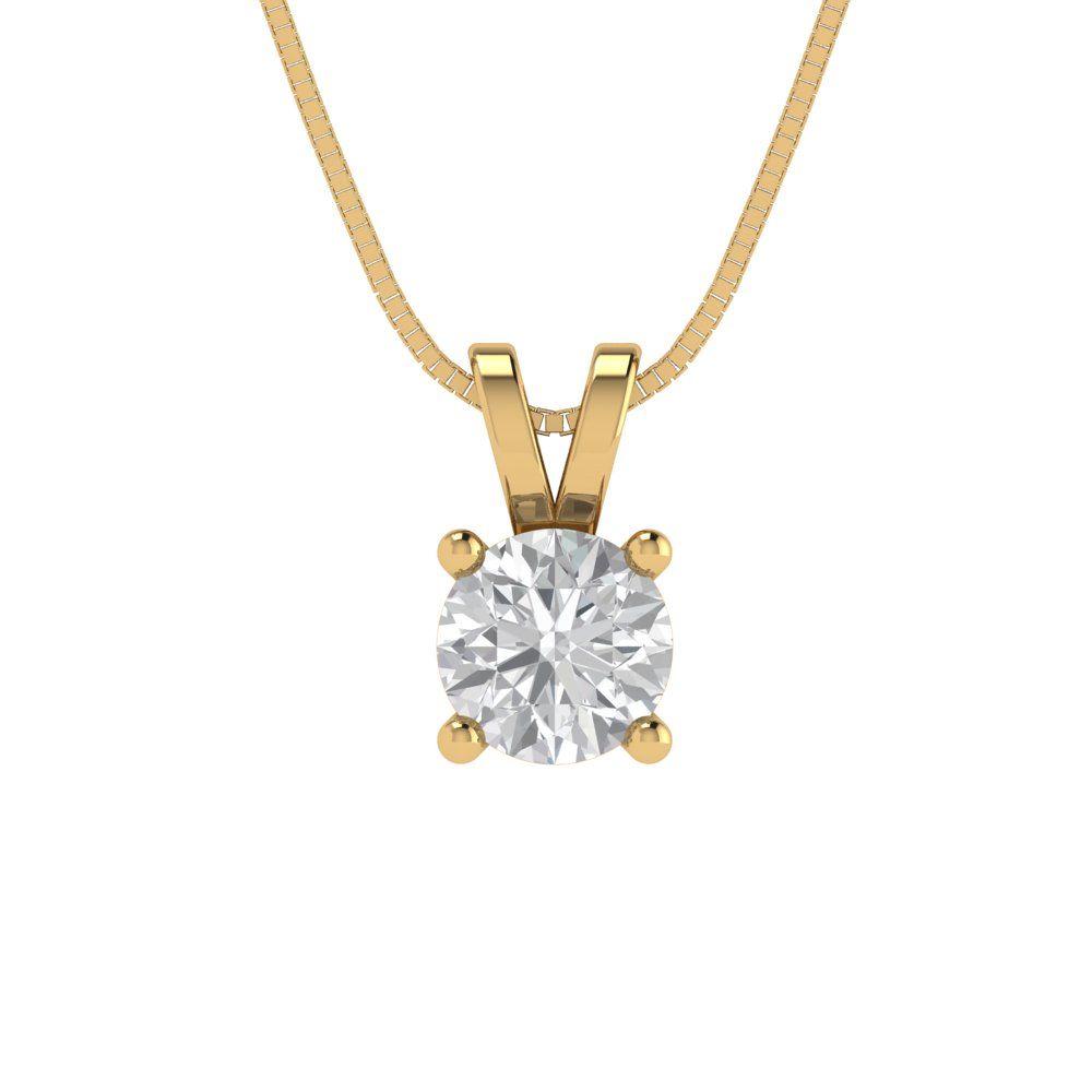 0.5cttw Round Cut Clear Gold-Plated 925 Silver Pendant and 18" Box-Chain Necklace