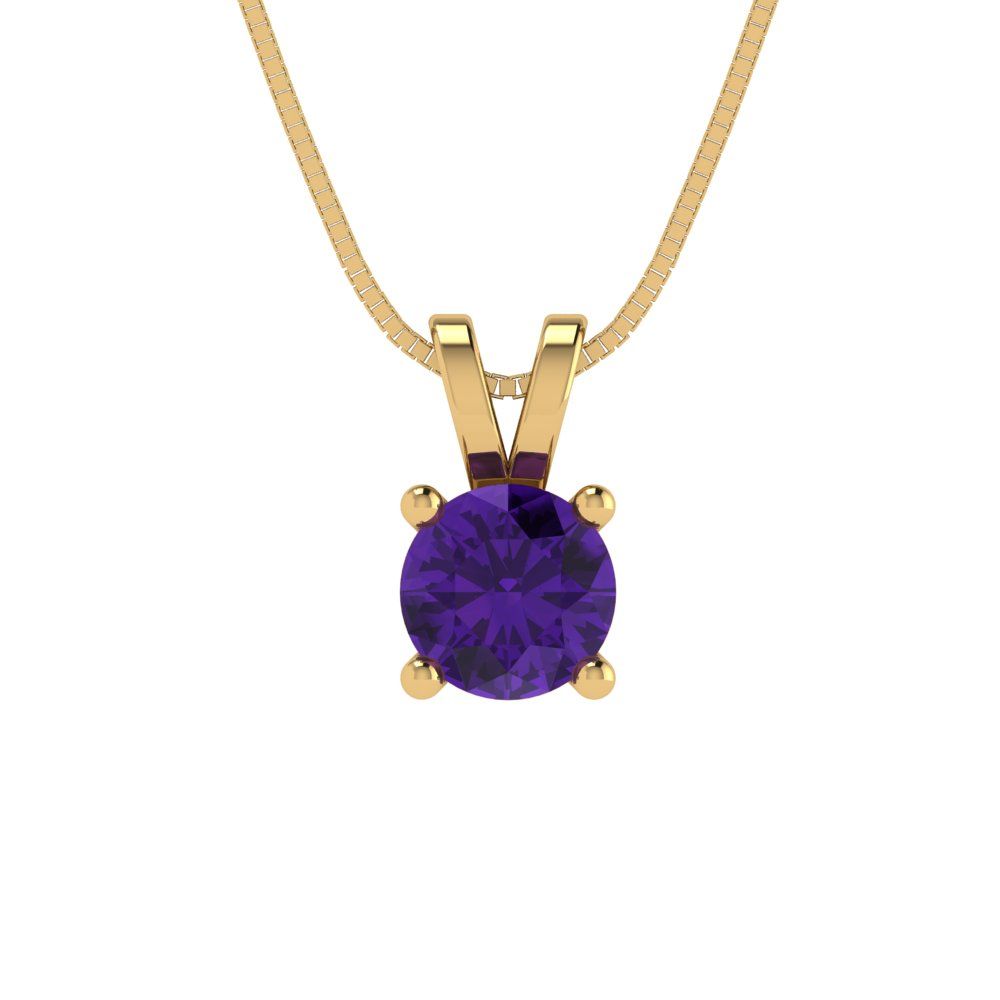 0.5cttw Round Cut Amethyst Gold-Plated 925 Silver Pendant and 18" Box-Chain Necklace