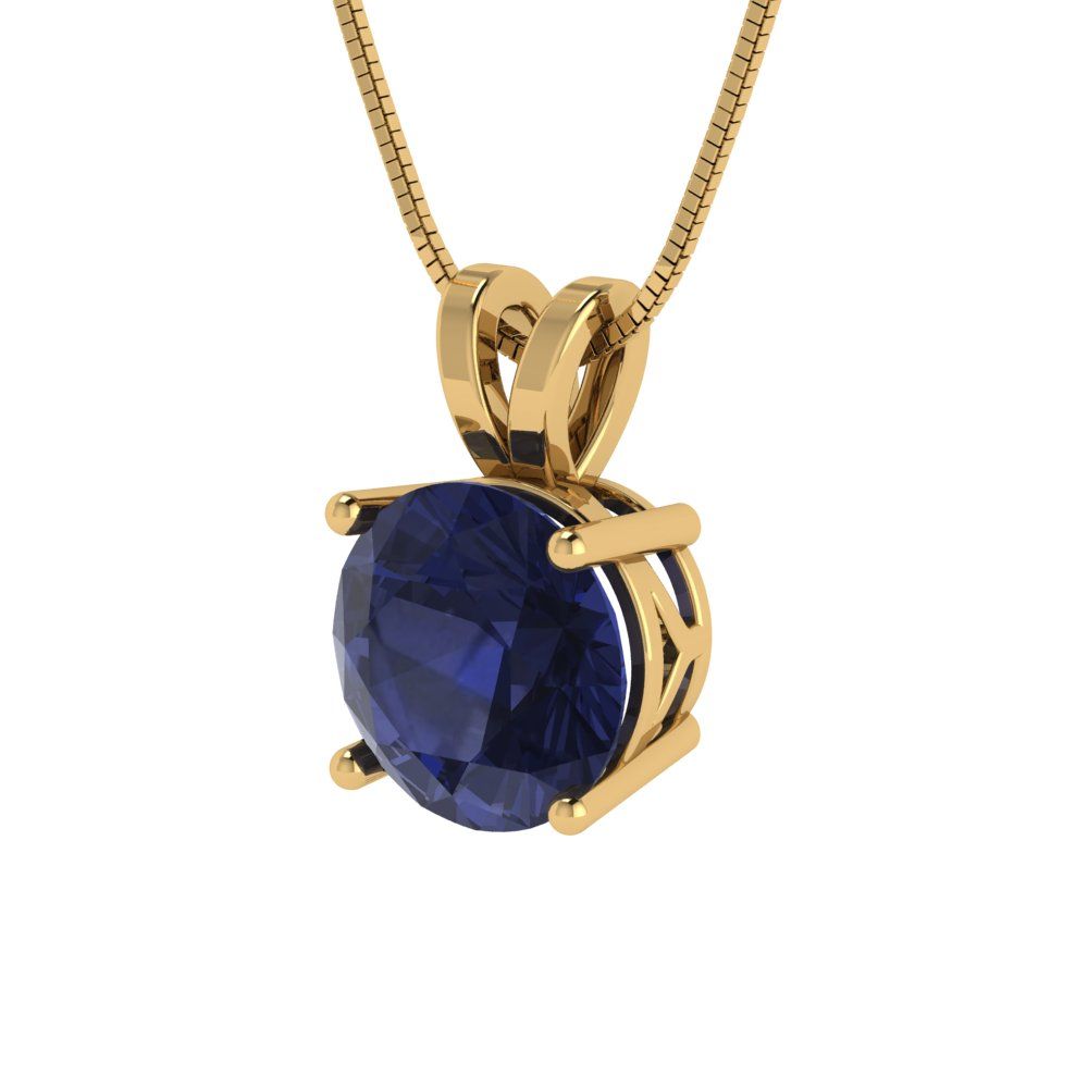 1.5cttw Round Cut Blue Sapphire Gold-Plated 925 Silver Pendant and 16" Box-Chain Necklace