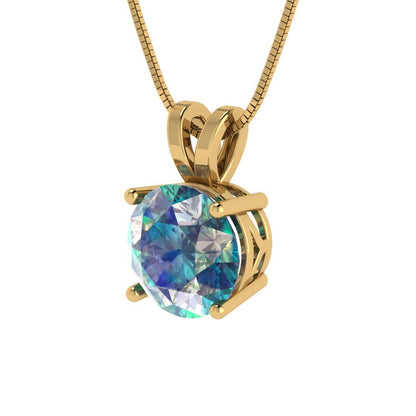 1.5cttw Round Cut Blue Moissanite Gold-Plated 925 Silver Pendant and 16" Box-Chain Necklace
