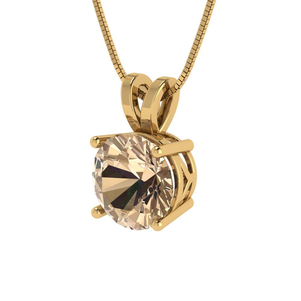 1.5 tcw Necklace Pendant - 14K White Gold Round Cut Solitaire  Yellow Moissanite - Adjustable Length - 15in Box Chain to 18in