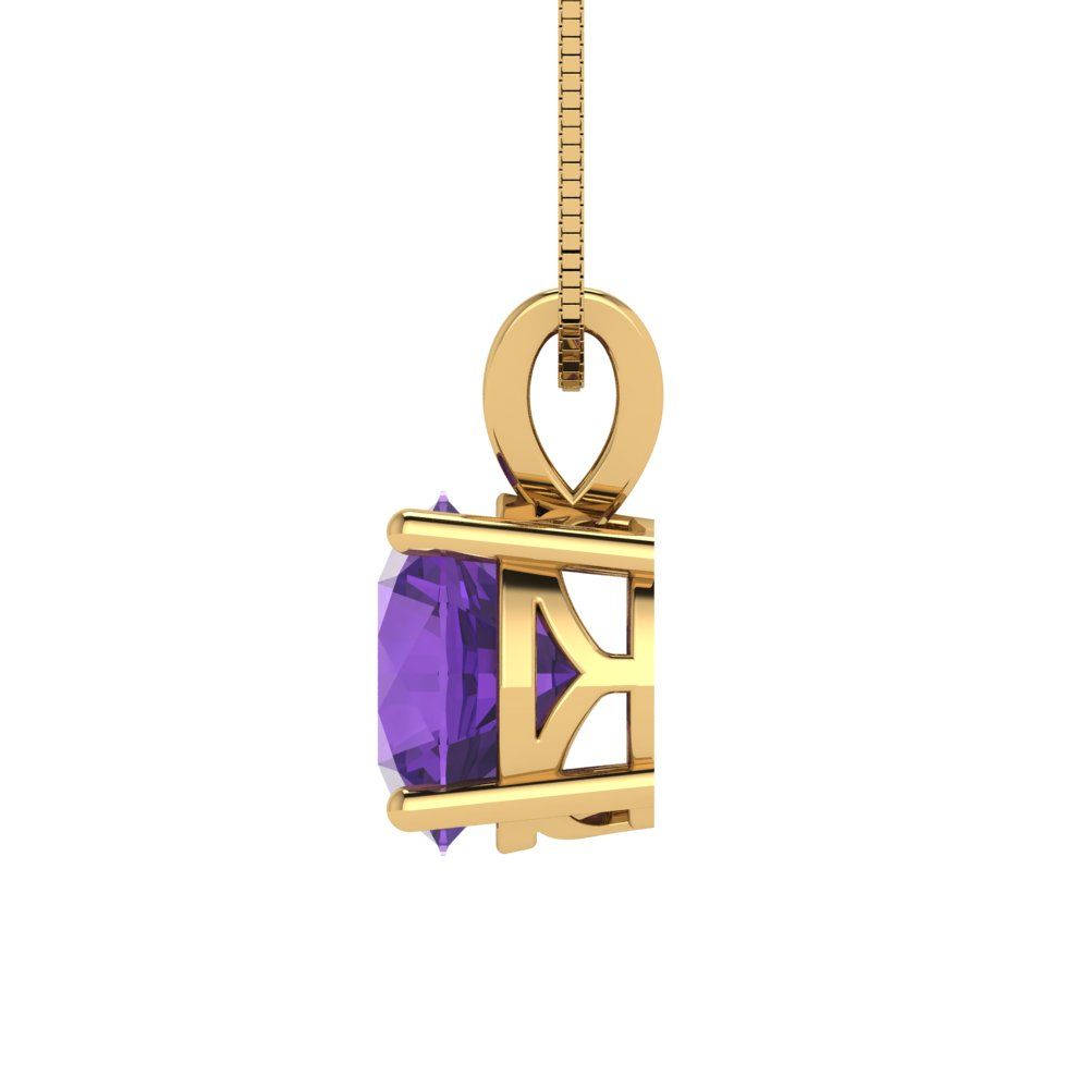 1.5cttw Round Cut Amethyst Gold-Plated 925 Silver Pendant and 16" Box-Chain Necklace