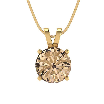 1.5 tcw Necklace Pendant - 14K White Gold Round Cut Solitaire  Yellow Moissanite - Adjustable Length - 15in Box Chain to 18in