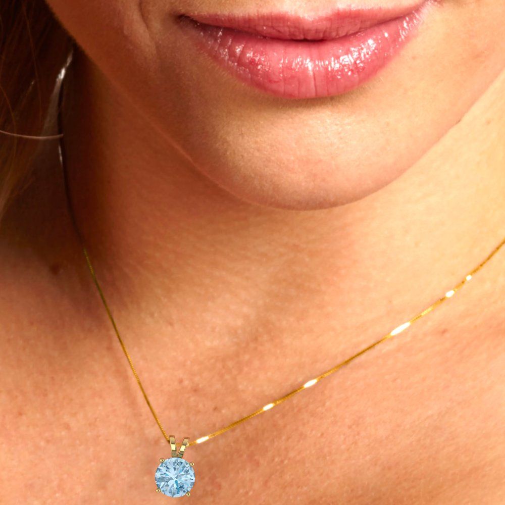 1.5 tcw Necklace Pendant - 14K White Gold Round Cut Solitaire  Sky Blue Topaz - Adjustable Length - 15in Box Chain to 18in