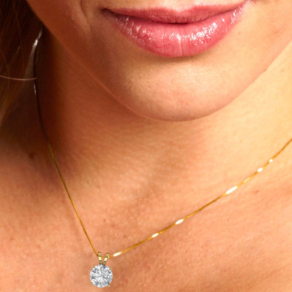 1.5 tcw Necklace Pendant - 14K White Gold Round Cut Solitaire  White Sapphire - Adjustable Length - 15in Box Chain to 18in