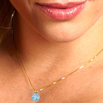 1.5 tcw Necklace Pendant - 14K White Gold Round Cut Solitaire  Swiss Blue Topaz - Adjustable Length - 15in Box Chain to 18in
