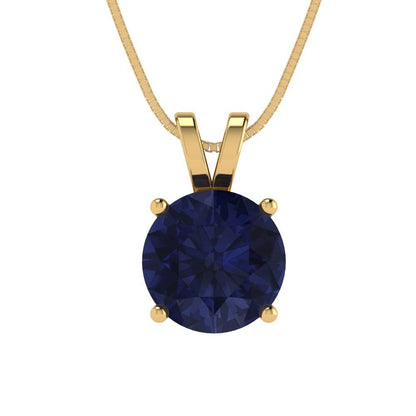 1.5cttw Round Cut Blue Sapphire Gold-Plated 925 Silver Pendant and 18" Box-Chain Necklace
