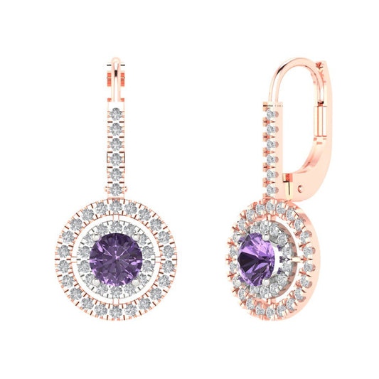 1.35cttw Alexandrite Gold-Plated 925 Silver Lever Back Drop Dangle Earrings