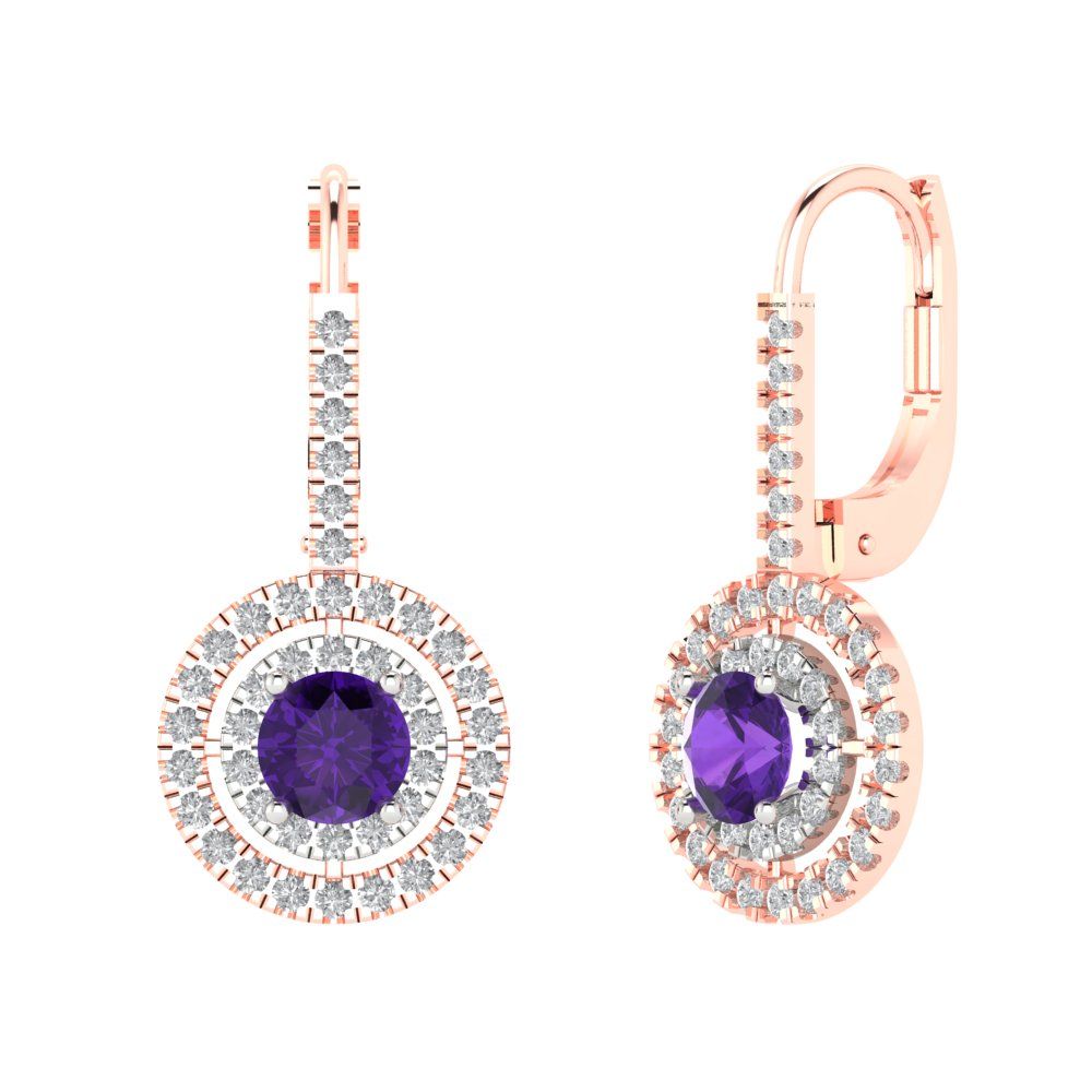 1.35cttw Amethyst Gold-Plated 925 Silver Lever Back Drop Dangle Earrings