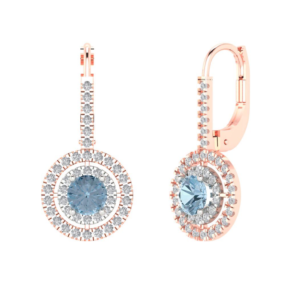 1.35cttw Aquamarine Gold-Plated 925 Silver Lever Back Drop Dangle Earrings