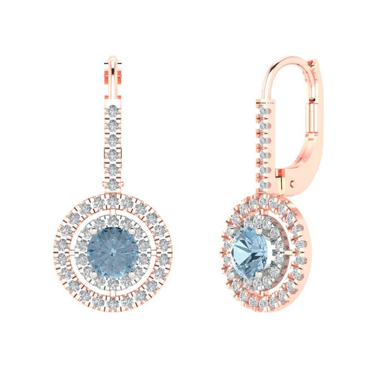 1.35cttw Aquamarine Gold-Plated 925 Silver Lever Back Drop Dangle Earrings