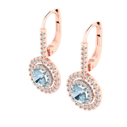 1.35cttw Aquamarine Gold-Plated 925 Silver Lever Back Drop Dangle Earrings