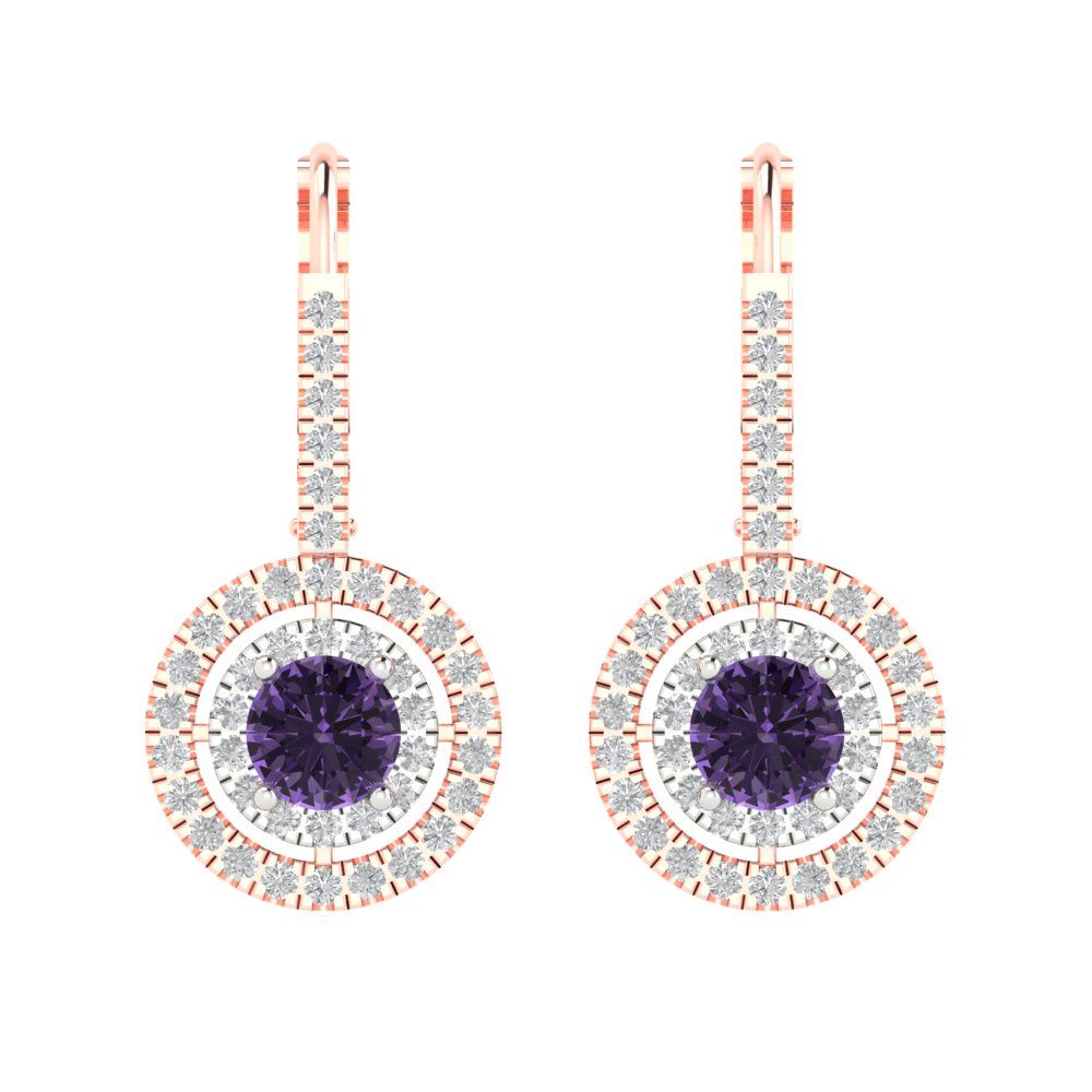 1.35cttw Alexandrite Gold-Plated 925 Silver Lever Back Drop Dangle Earrings