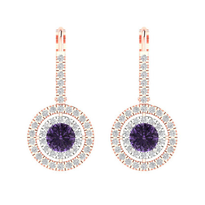 1.35cttw Alexandrite Gold-Plated 925 Silver Lever Back Drop Dangle Earrings