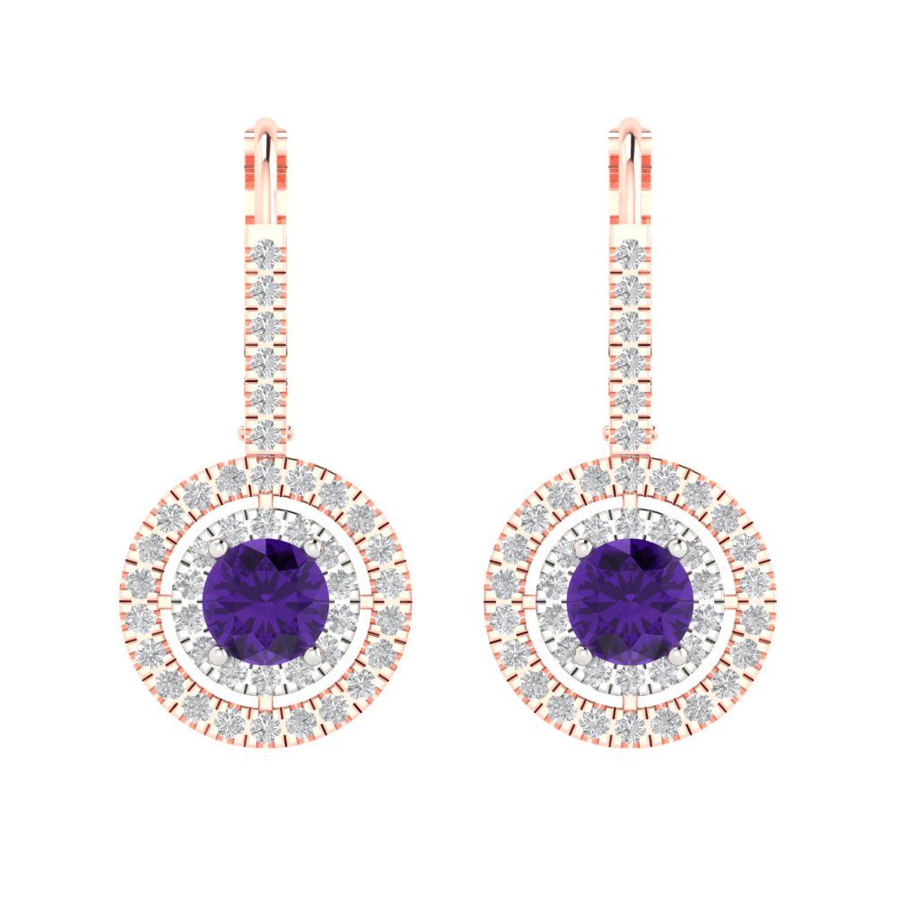 1.35cttw Amethyst Gold-Plated 925 Silver Lever Back Drop Dangle Earrings