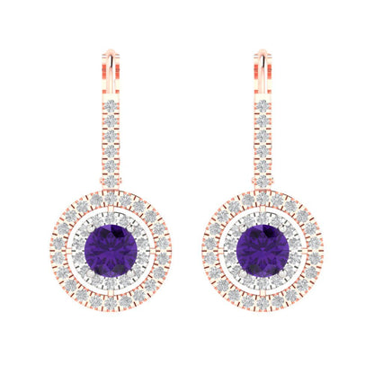1.35cttw Amethyst Gold-Plated 925 Silver Lever Back Drop Dangle Earrings