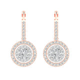 1.79 ct Brilliant Round Cut Halo Drop Dangle Natural Diamond Stone Clarity SI1-2 Color G-H White/Rose Gold Earrings Lever Back
