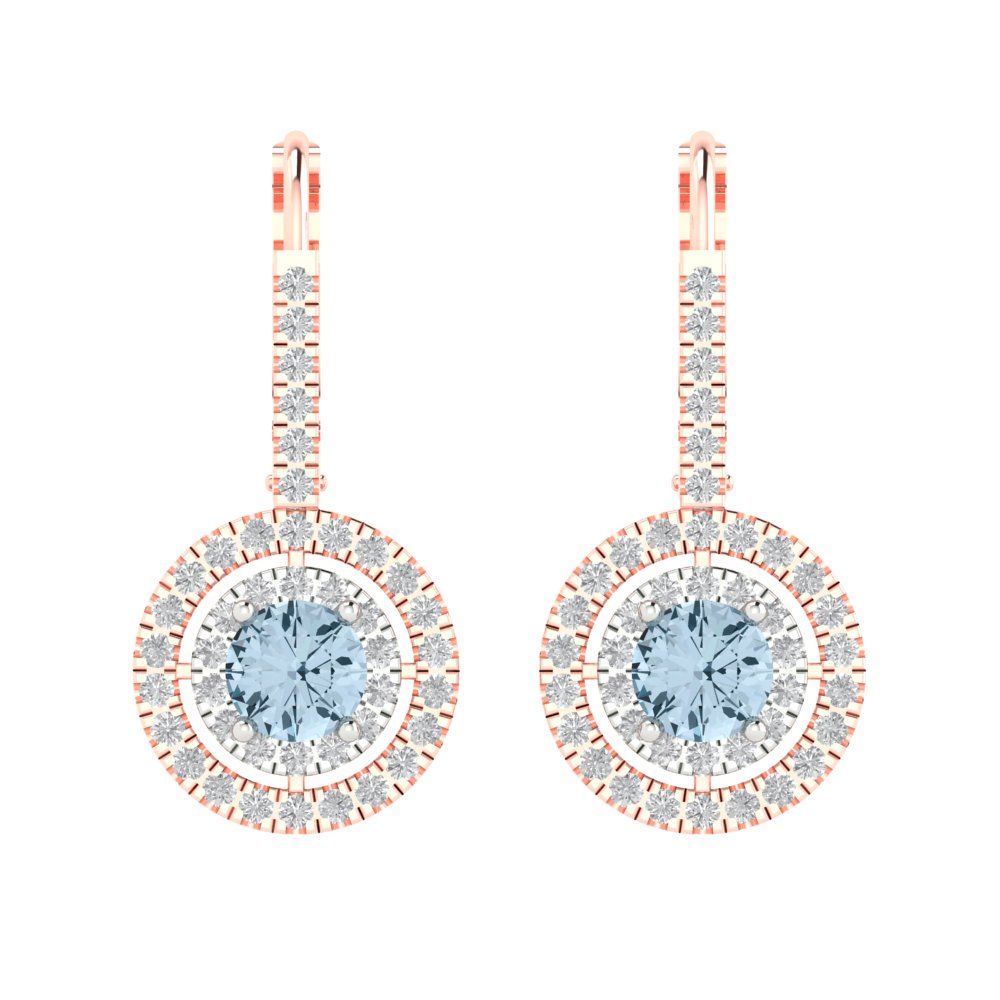 1.35cttw Aquamarine Gold-Plated 925 Silver Lever Back Drop Dangle Earrings