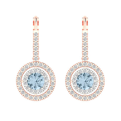 1.35cttw Aquamarine Gold-Plated 925 Silver Lever Back Drop Dangle Earrings