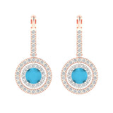 1.79 ct Brilliant Round Cut Halo Drop Dangle Simulated Turquoise Stone White/Rose Gold Earrings Lever Back