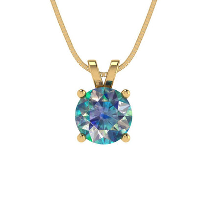 1cttw Round Cut Blue Moissanite Gold-Plated 925 Silver Pendant and 16" Box-Chain Necklace