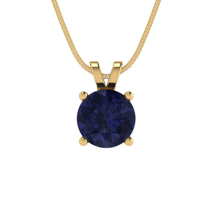 1cttw Round Cut Blue Sapphire Gold-Plated 925 Silver Pendant and 16" Box-Chain Necklace