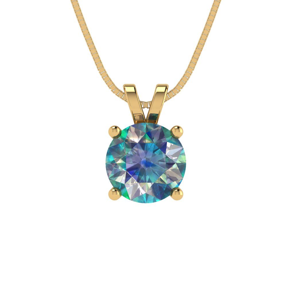 1 tcw Necklace Pendant - 14K White Gold Round Cut Solitaire  Blue Moissanite - Adjustable Length - 15in Box Chain to 18in