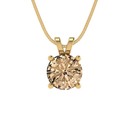 1 tcw Necklace Pendant - 14K White Gold Round Cut Solitaire  Yellow Moissanite - Adjustable Length - 15in Box Chain to 18in