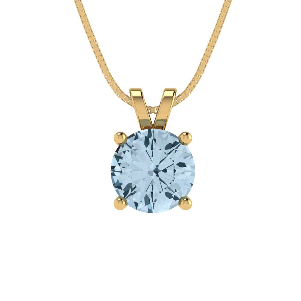 1 tcw Necklace Pendant - 14K White Gold Round Cut Solitaire  Aquamarine - Adjustable Length - 15in Box Chain to 18in