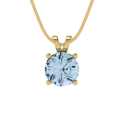 1 tcw Necklace Pendant - 14K White Gold Round Cut Solitaire  Aquamarine - Adjustable Length - 15in Box Chain to 18in