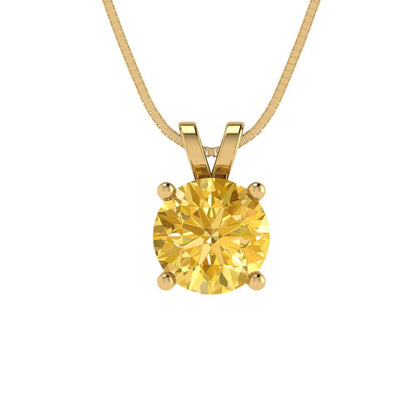 1cttw Round Cut Citrine Gold-Plated 925 Silver Pendant and 16" Box-Chain Necklace