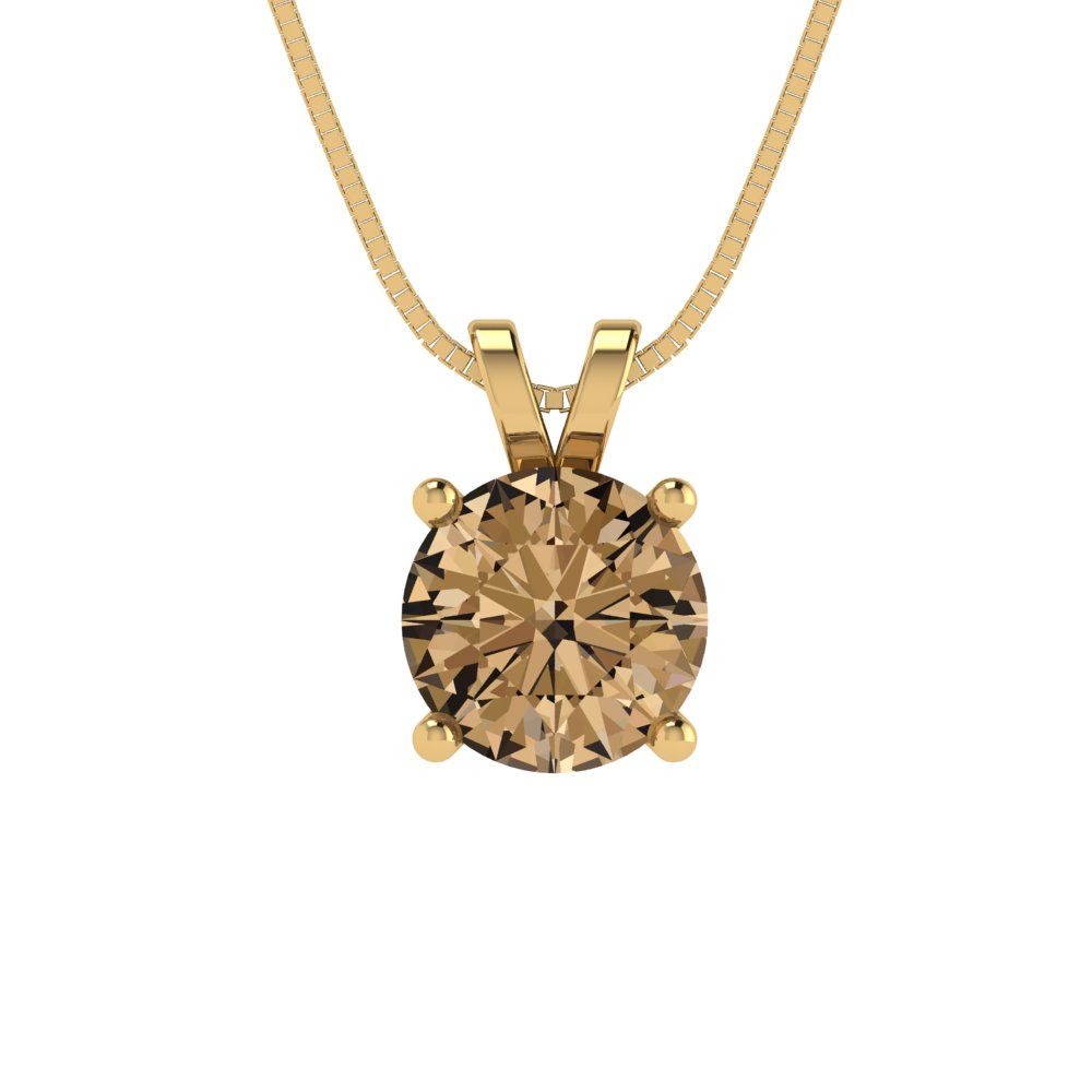 1cttw Round Cut Champagne Gold-Plated 925 Silver Pendant and 16" Box-Chain Necklace